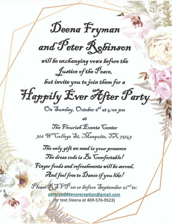 Deena Fryman and Peter Robinson Happily Ever After Party