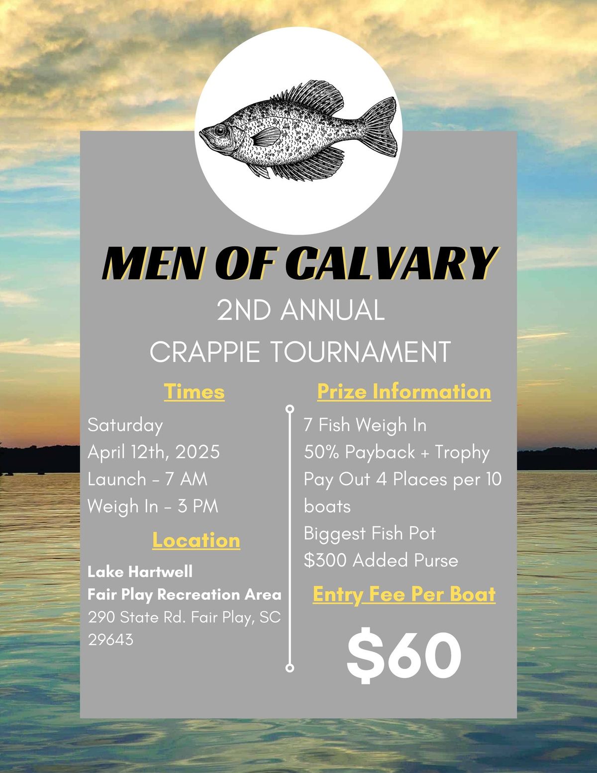 2nd Annual Men of Calvary Crappie Tournament