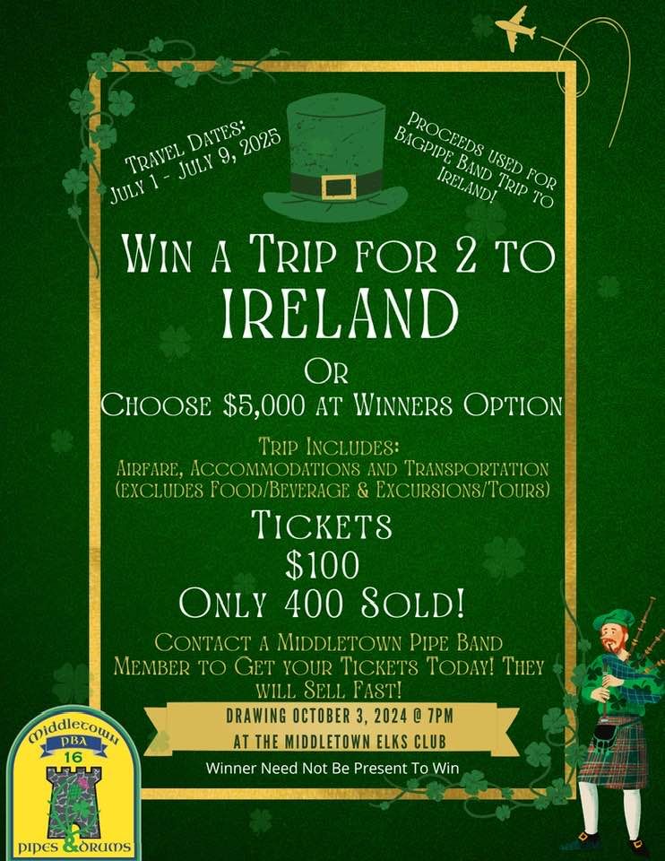 Raffle to benefit the Middletown Police Benevolent  Association pipes and drums 