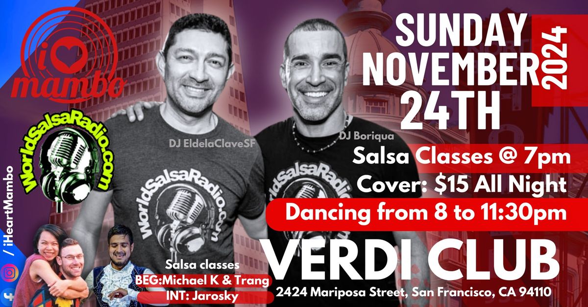 iHeartMambo - Nov 24th w\/ DJ EldelaClaveSF & DJ Boriqua, FREE Beginner and INT Salsa Classes at 7pm