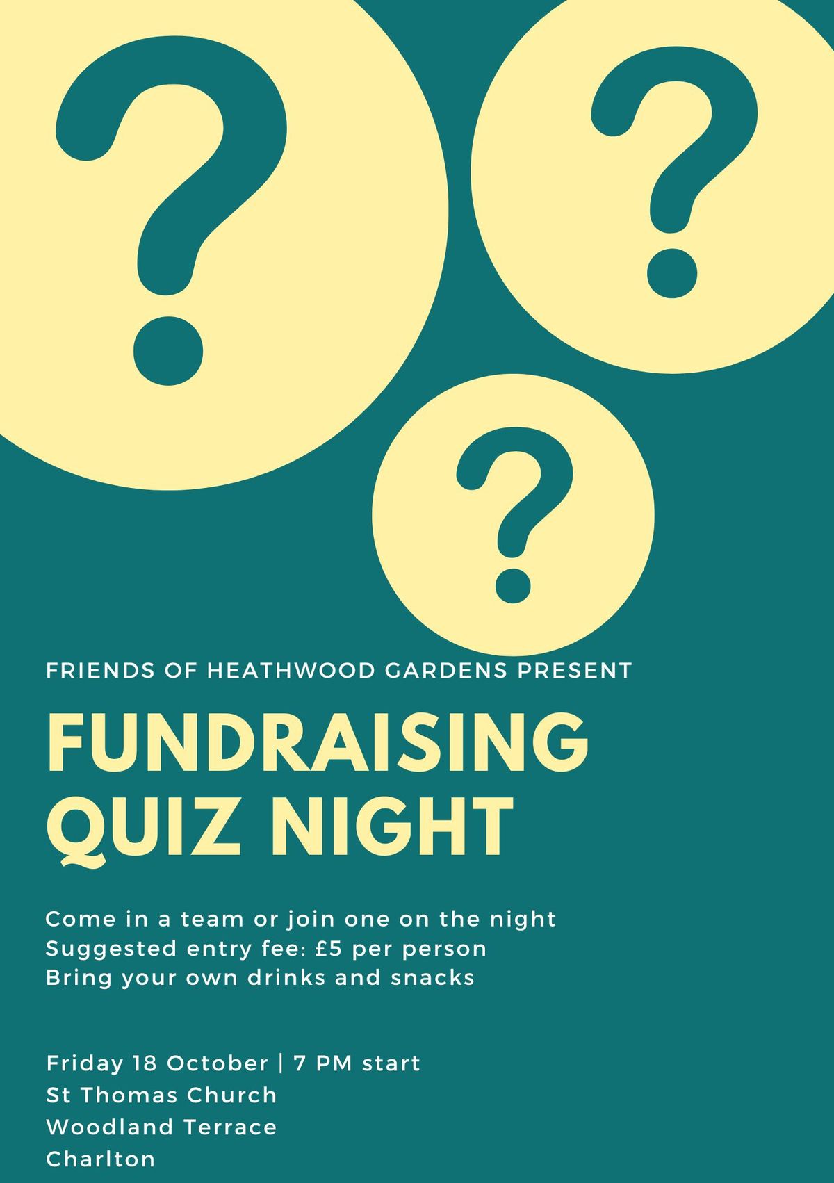 Friends of Heathwood Gardens Quiz Night