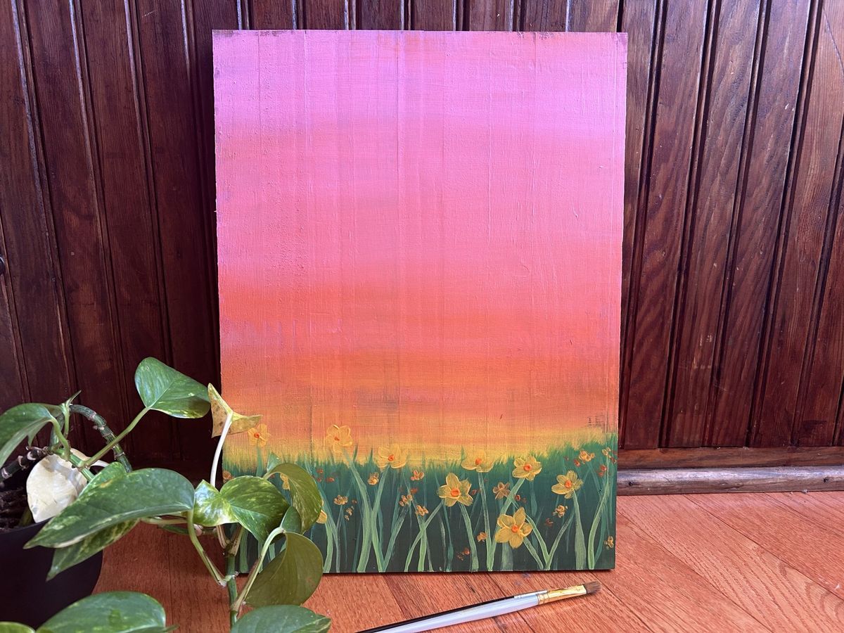 Spring Sunrise Painting on Wood