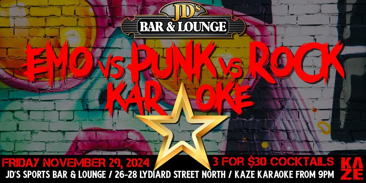 Emo \/ Punk \/ Rock Karaoke at JD's Bar + Lounge: Friday November 29 from 9pm Hosted by Kaze