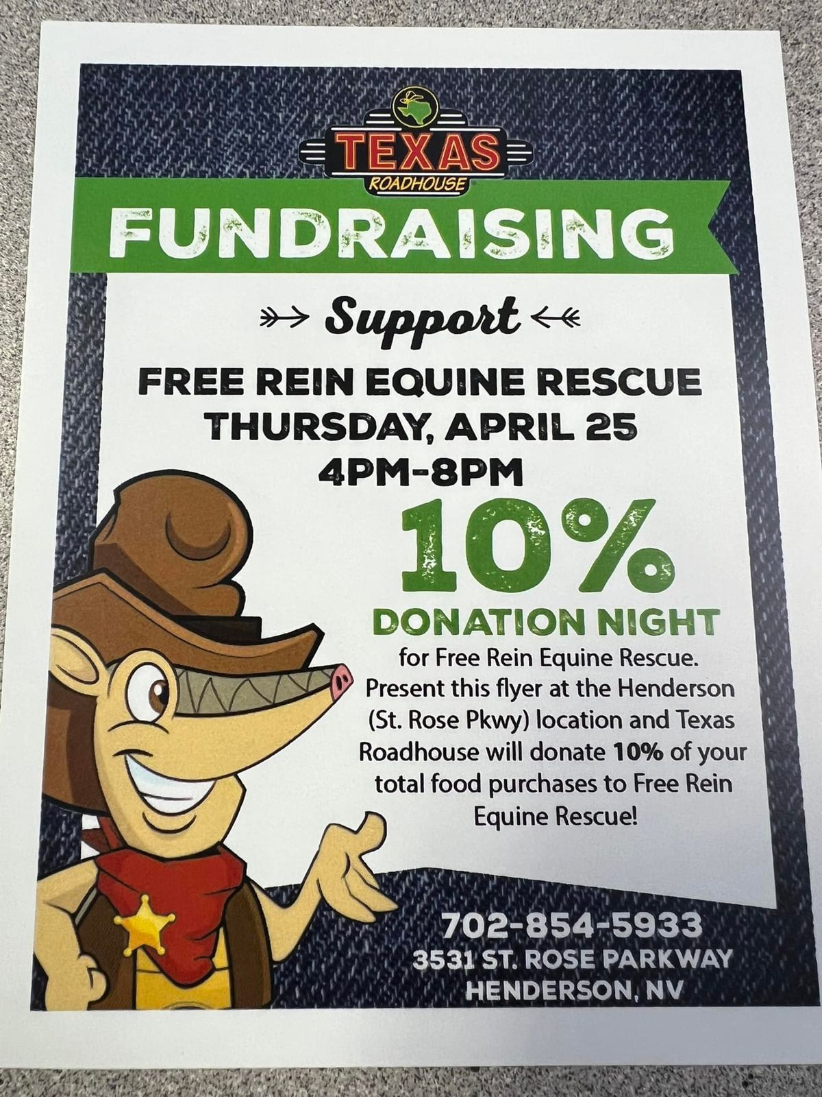 Free Rein Equine Rescue Fundraiser @ Texas Roadhouse
