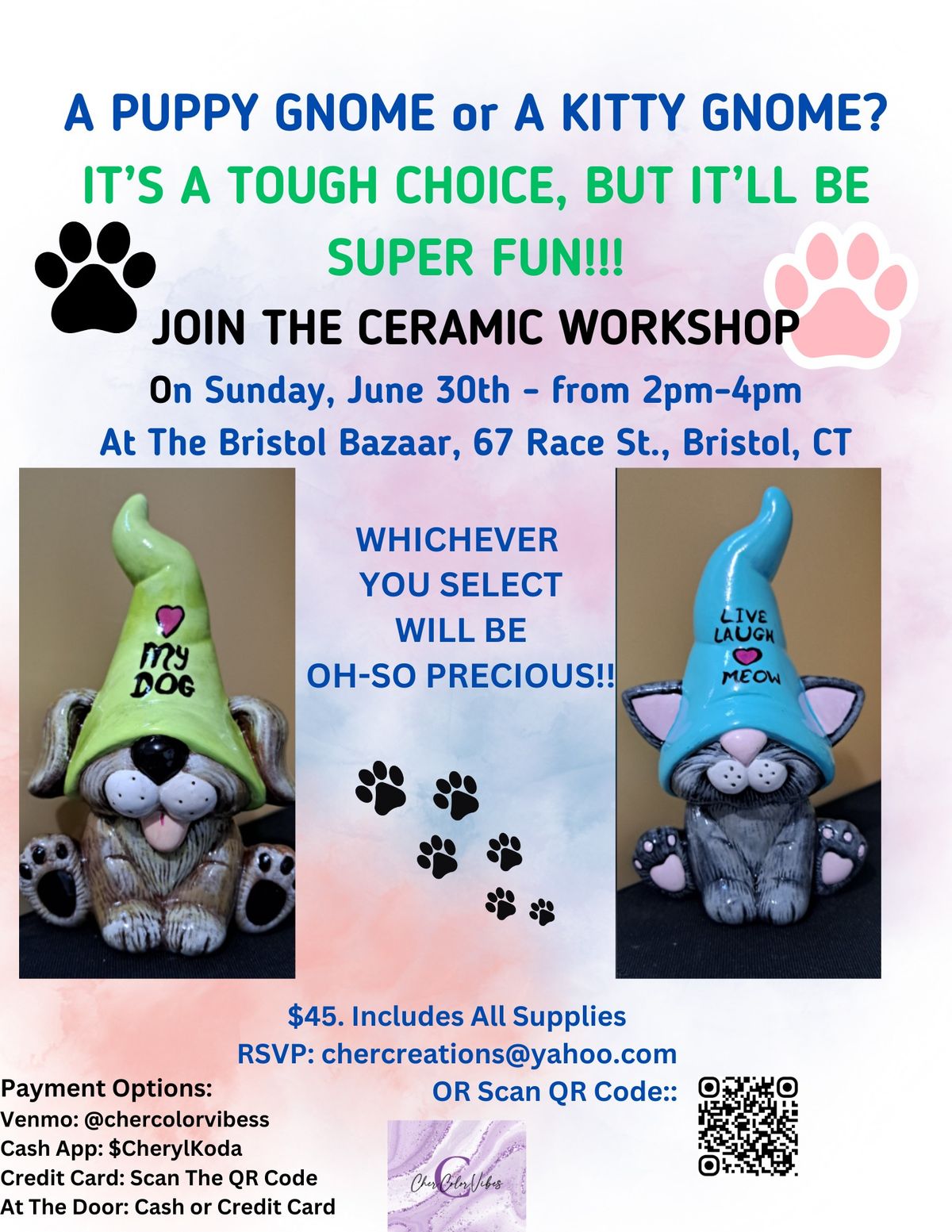 Ceramics Painting Class: Puppy or Kitty Gnomes!