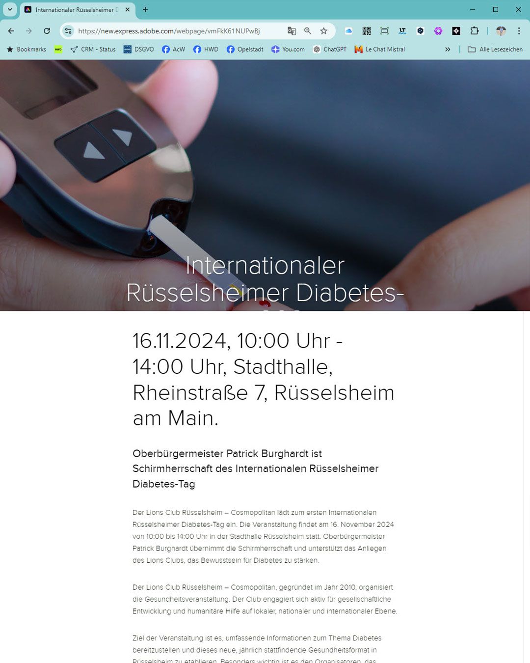 Internationaler R\u00fcsselsheimer Diabetes-Tag 2024