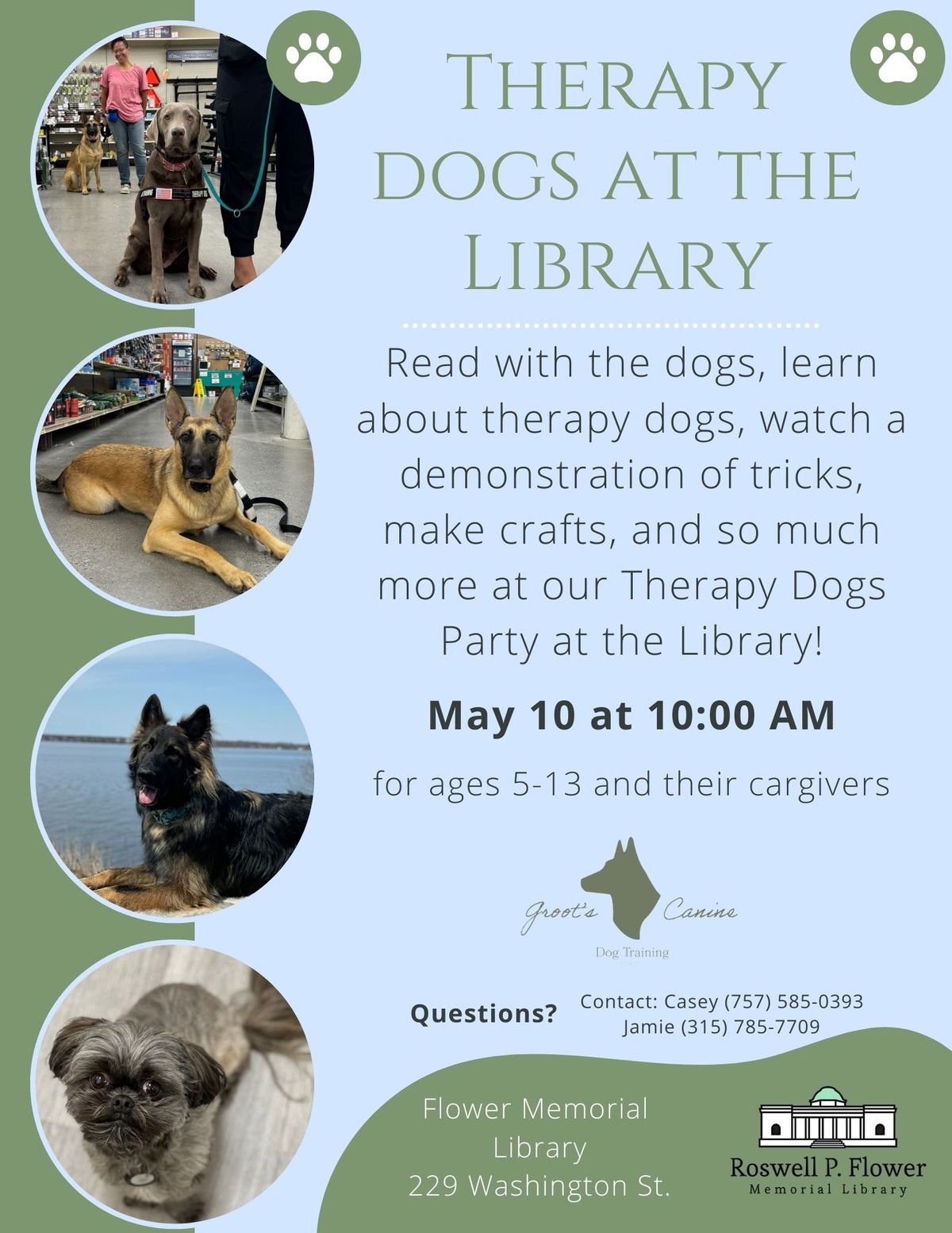 Ages 5-13 Therapy Dogs at the Library