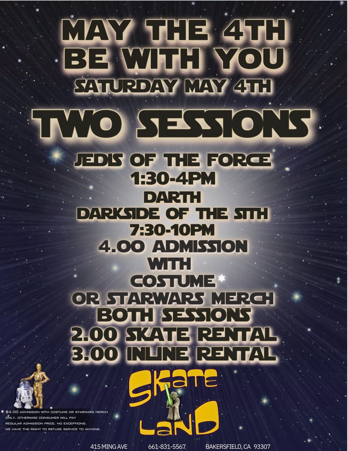 May the 4th Be With You Skate from 7:30-10pm