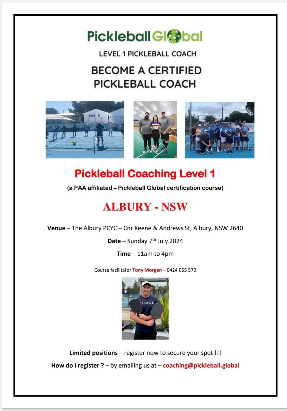 PICKLEBALL Level 1 Coach training