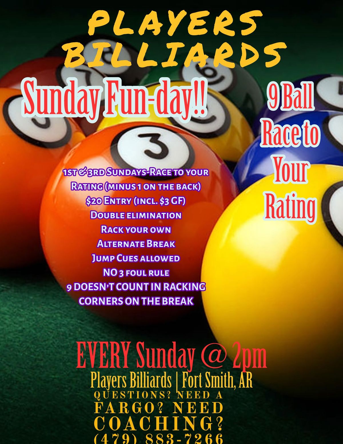 Players Billiards - Sunday "Funday" - Race to your Rating