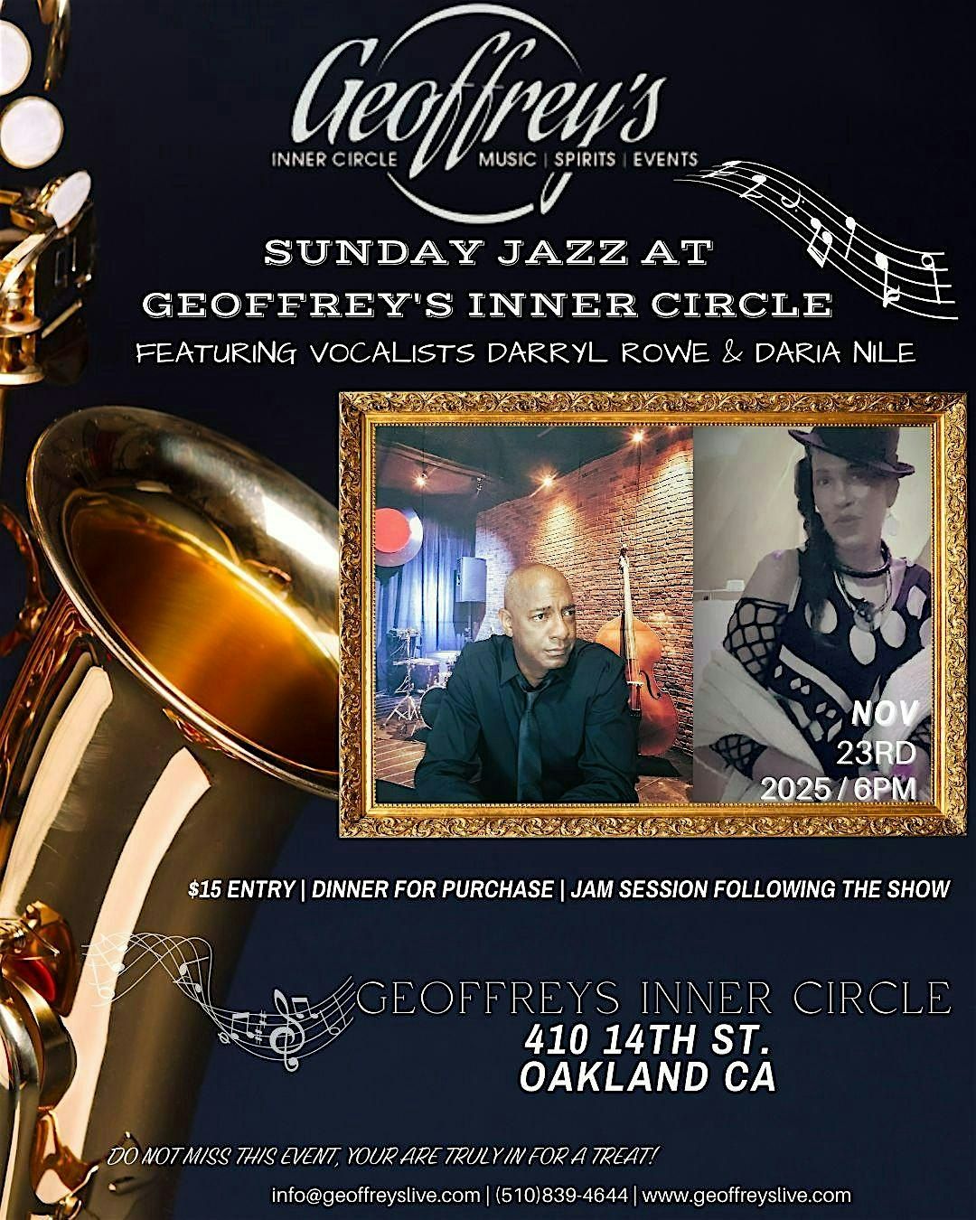 Sunday Jazz @ Geoffrey's Inner Circle ~ Darryl Rowe & Daria Nile  11\/23\/25
