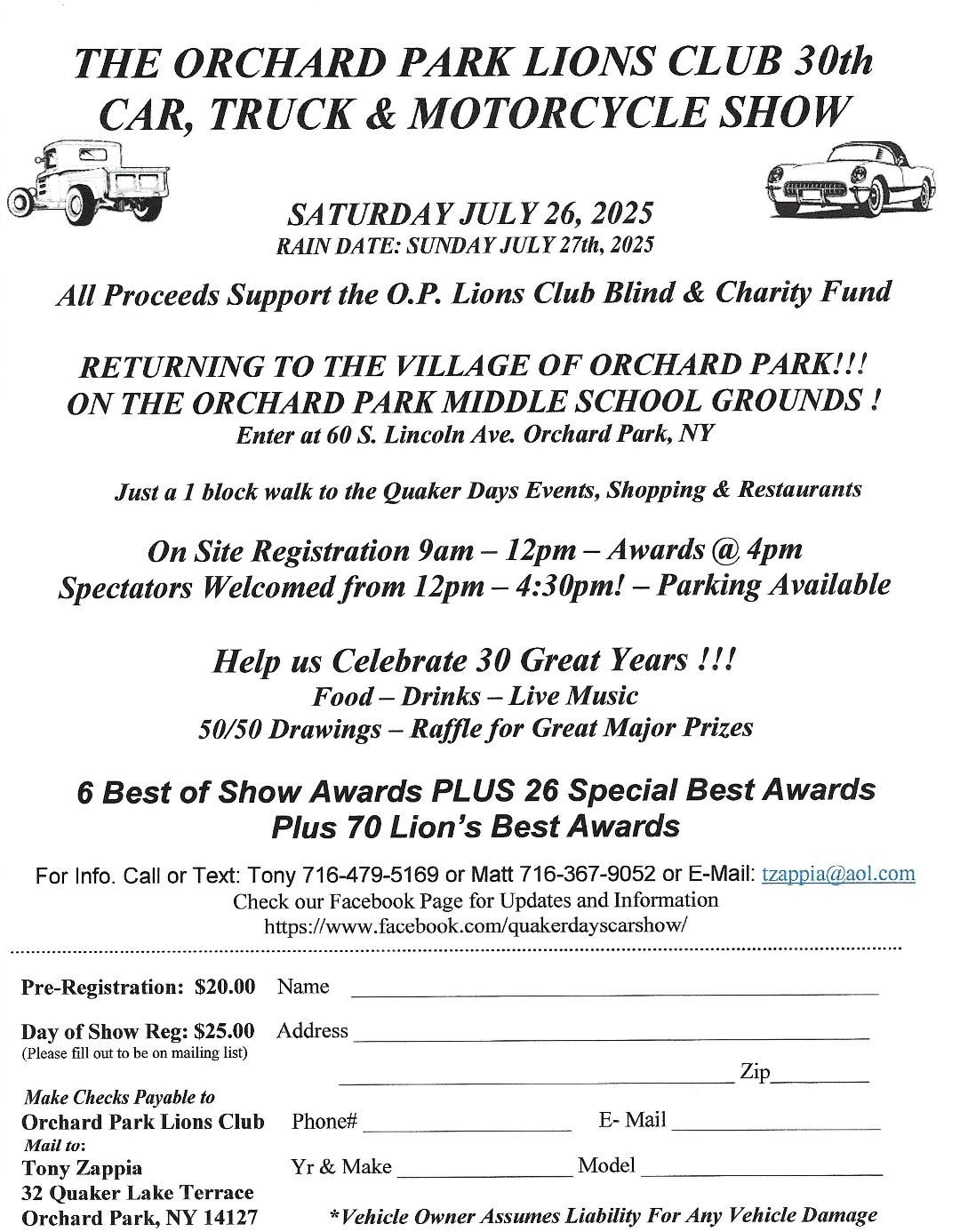 The Orchard Park Lions Club Car Truck & Motorcycle Show