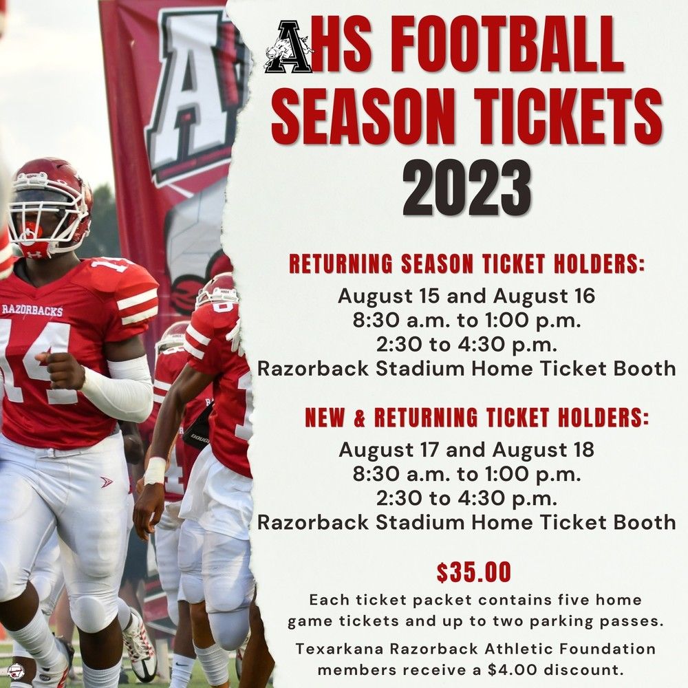 2025 Arkansas Razorbacks Football Season Tickets (Includes Tickets To All Regular Season Home Games)