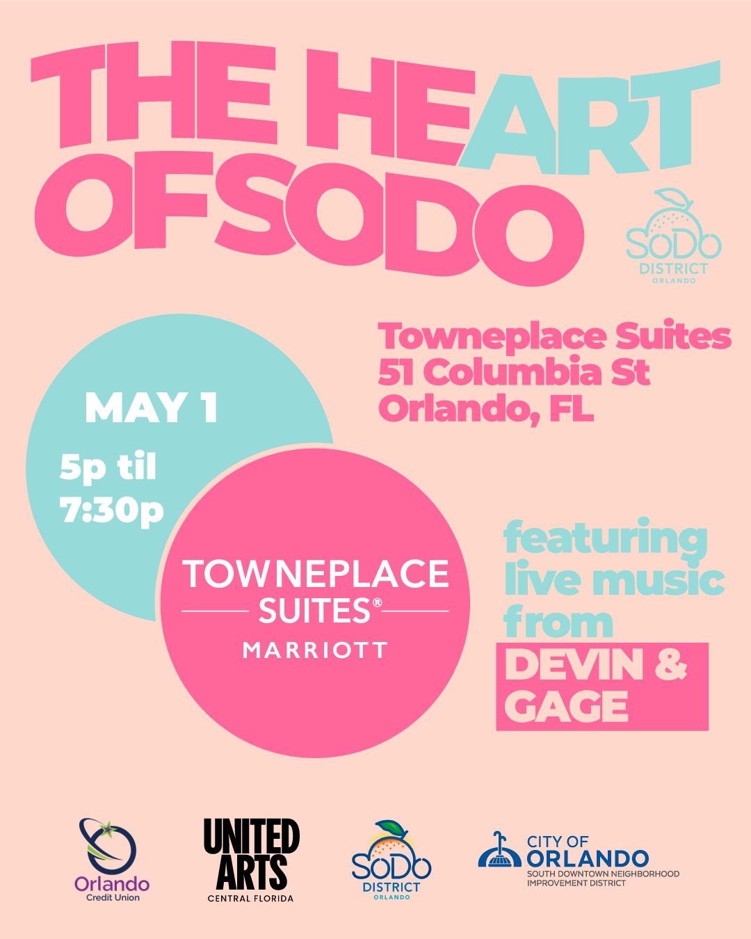 The HeART of SoDo at TownePlace Suites Orlando Downtown with Live Music from Devin & Gage!