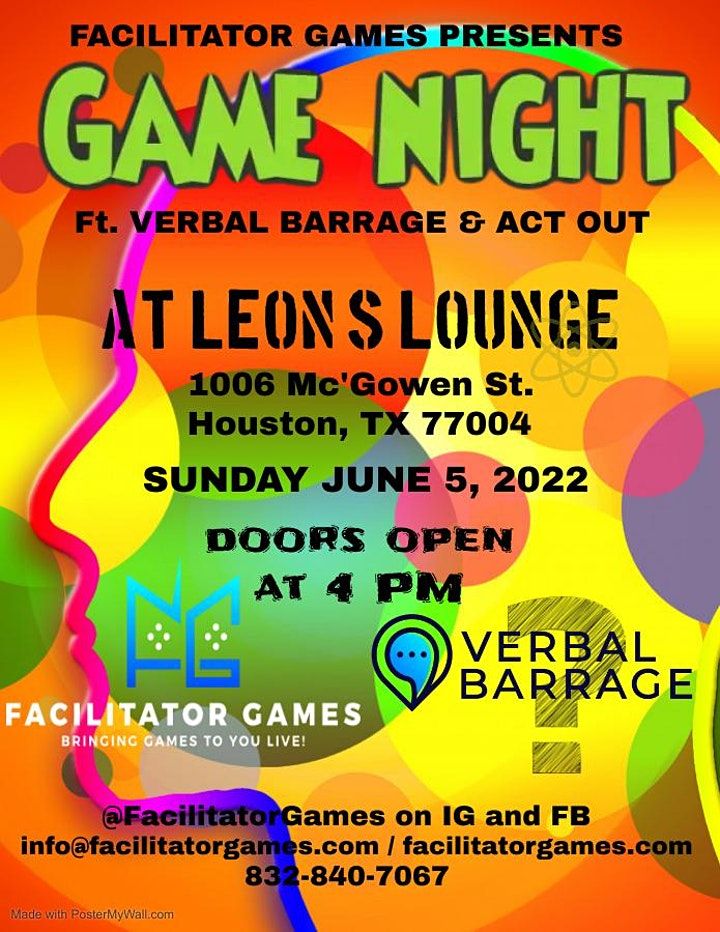 Facilitator Games presents Game Night at Leons Lounge, Leon's Lounge