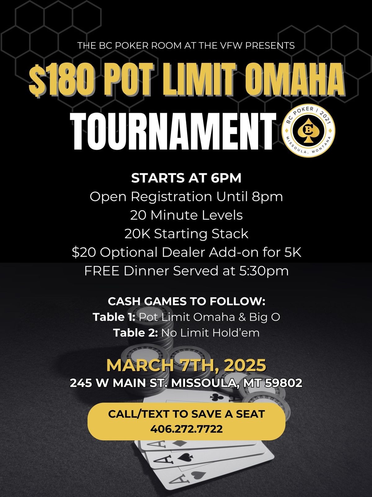 $180 Pot Limit Omaha Tournament 