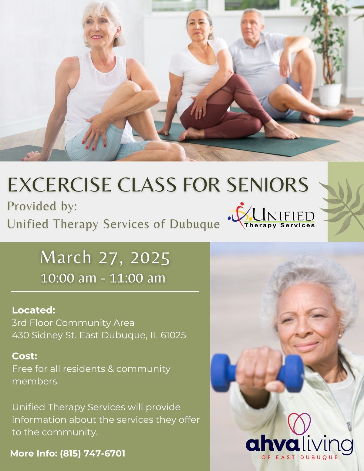 Free Exercise Class for Seniors with Unified Therapy Services of Dubuque