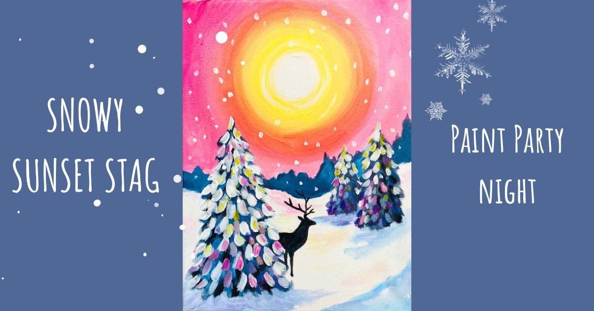 Snowy Sunset Stag - Paint Night in St.Ives (Cambs)