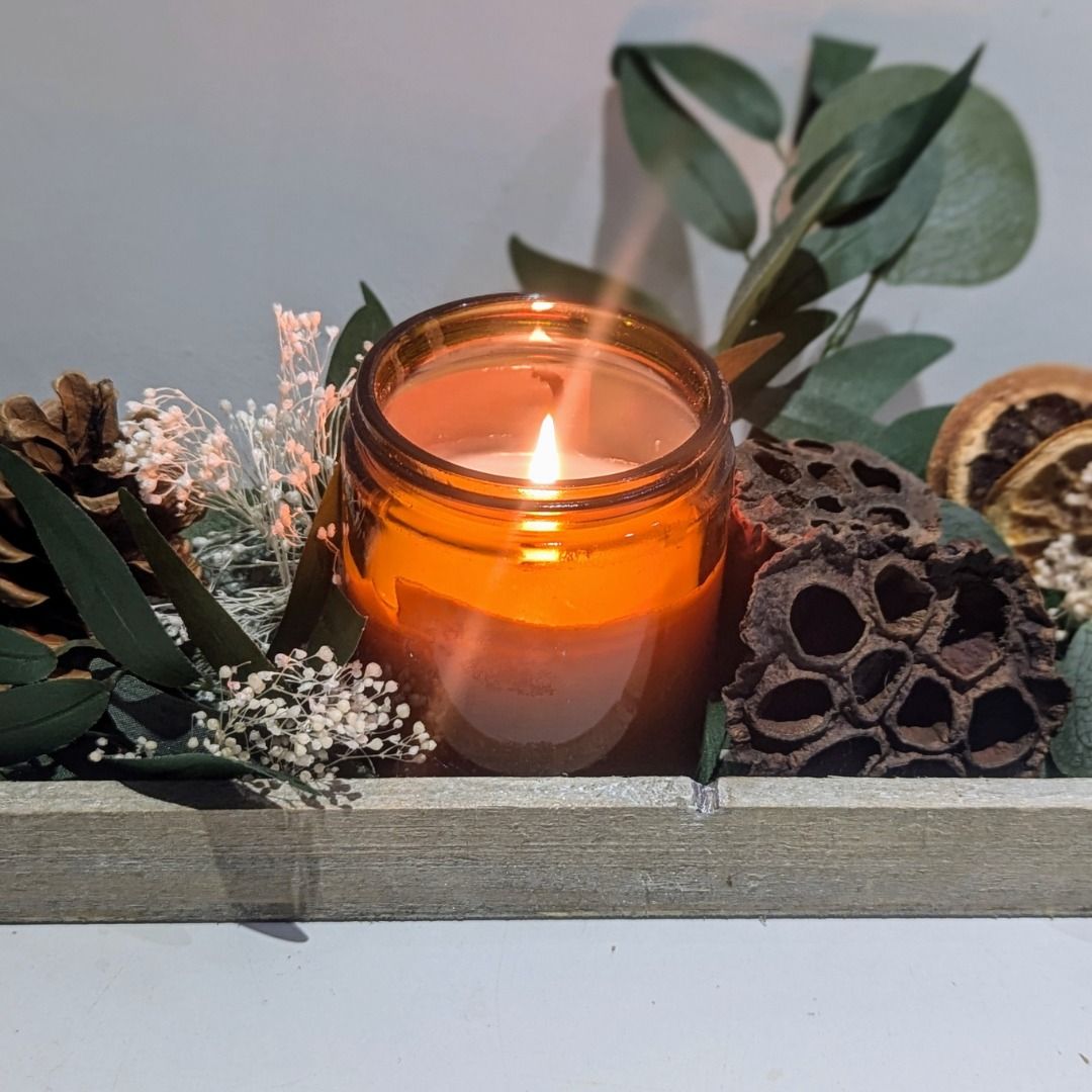 Festive Scented Candle with a Floral Centerpiece Box