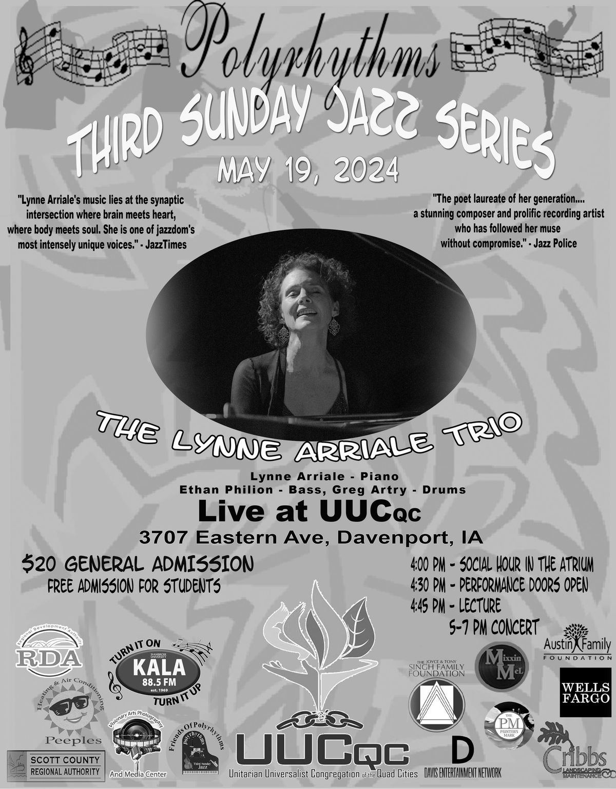 POLYRHYTHMS Third Sunday Jazz Series presents the LYNNE ARRIALE TRIO