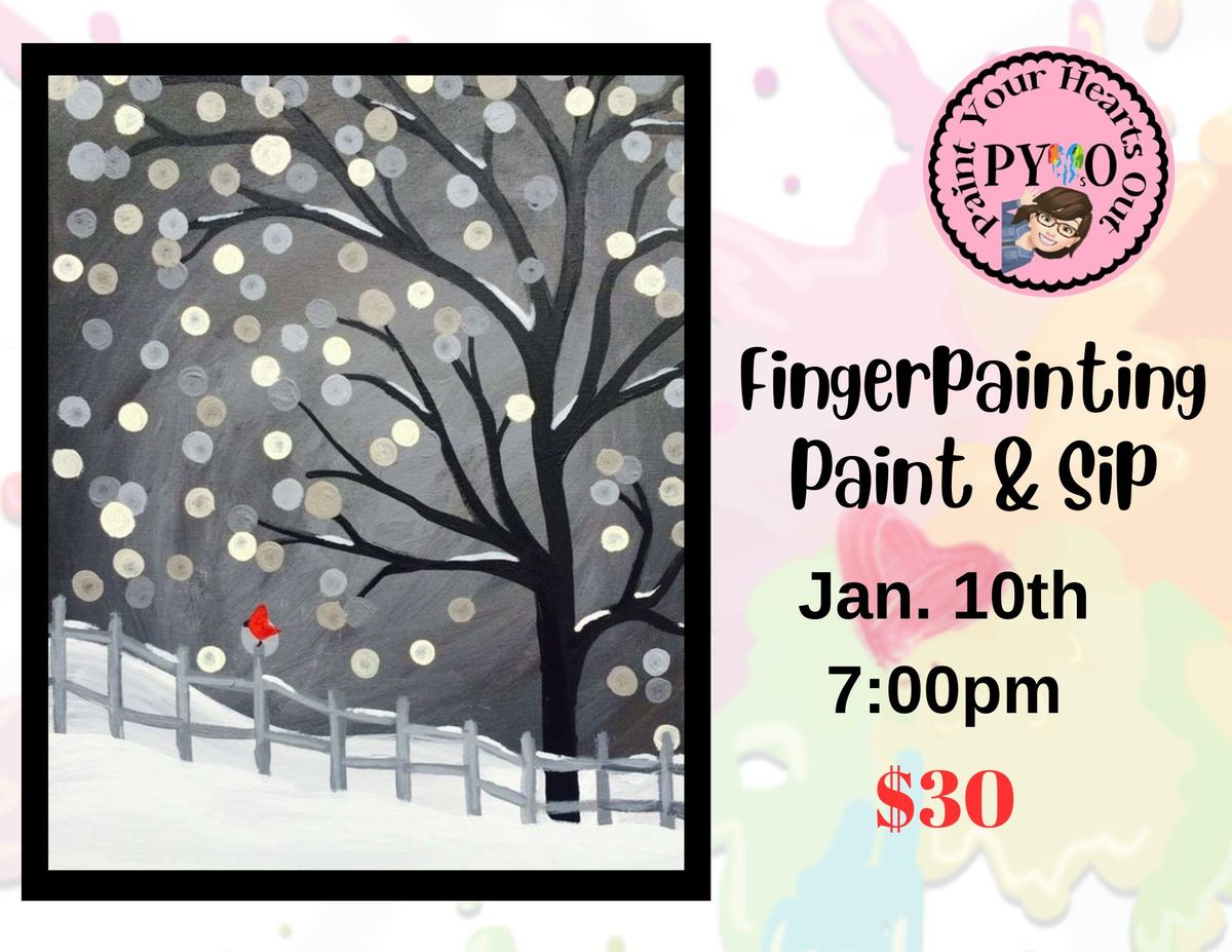 Winter Cardinal:  Canvas Fingerpaint & Sip Paint Night