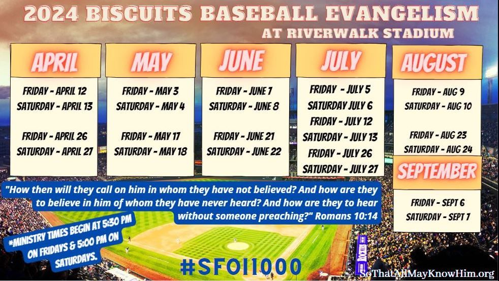Biscuits Baseball Evangelism Season 2024 