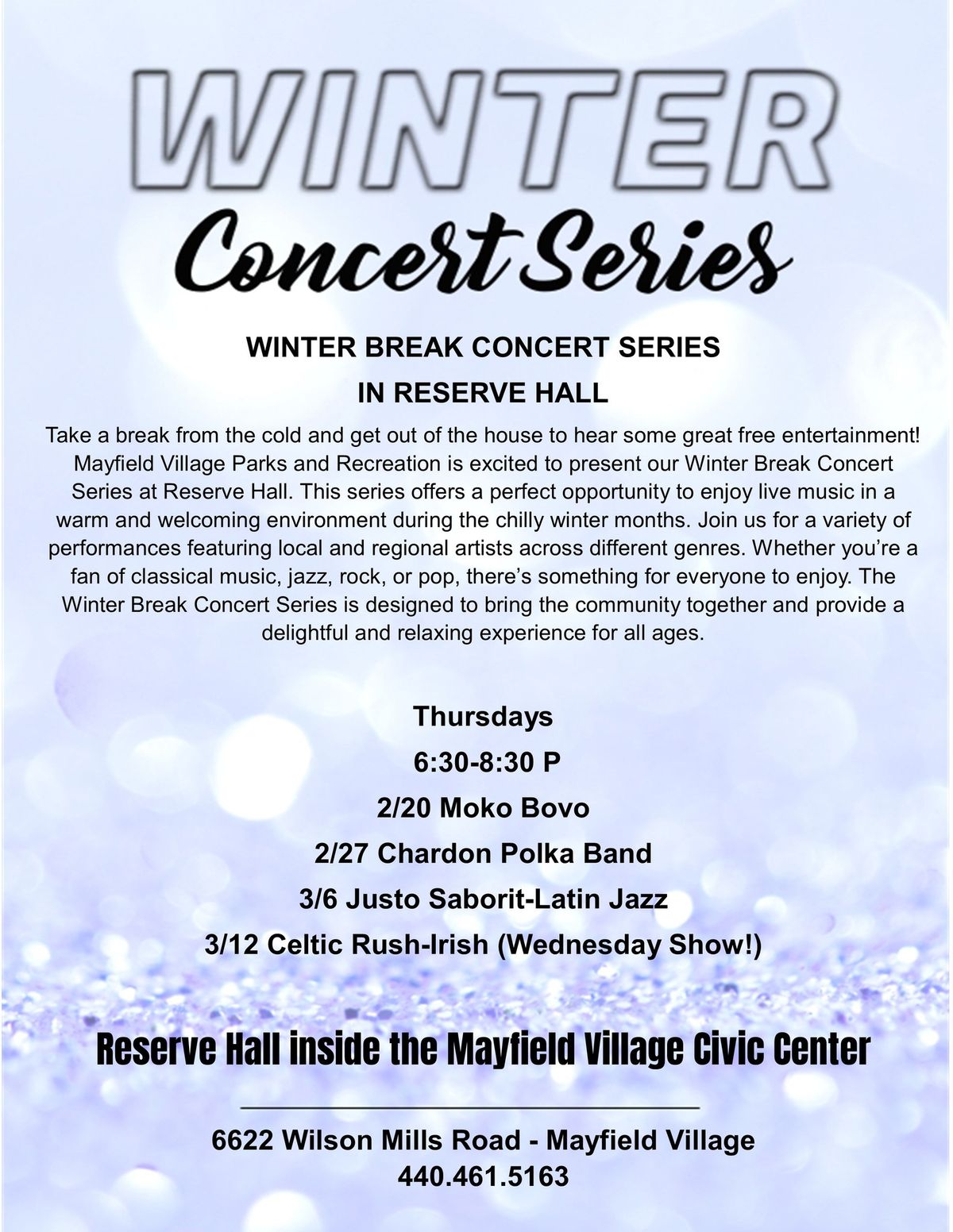 WINTER BREAK CONCERT SERIES IN RESERVE HALL