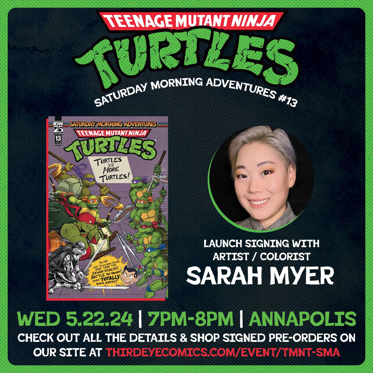 WED 5\/22\/24: TMNT SATURDAY MORNING ADVENTURES #13 Launch Signing with artist SARAH MYER