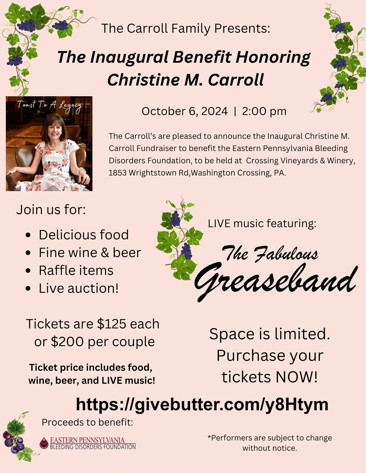 "Toast To A Legacy". The Inaugural Benefit Honoring Christine M. Carroll