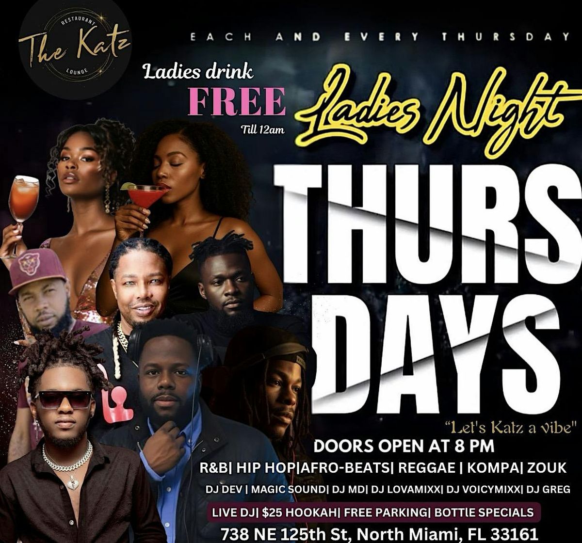 Ladies Night at The Katz Lounge \u2014 Free Drinks + Hookah + DJs