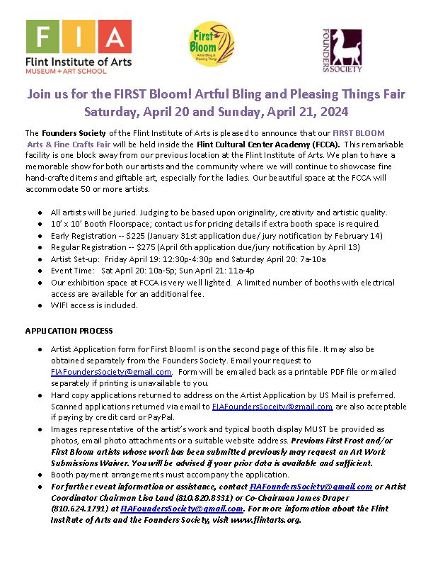 Call for Artists:  First Bloom Artful Bling and Pleasing Things Art Fair