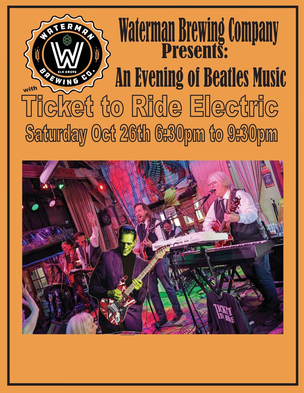 Beatles & Brew! Beatles & Boo! Ticket To Ride Halloween Show at Waterman Brewing Co, 10\/26\/24. 6:30!