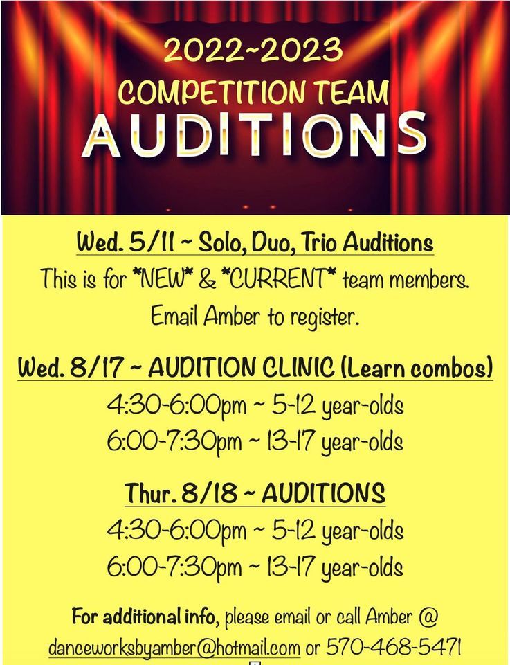 ***2022-2023 COMPETITION TEAM AUDITIONS*** - DAY 1, DanceWorks by Amber ...