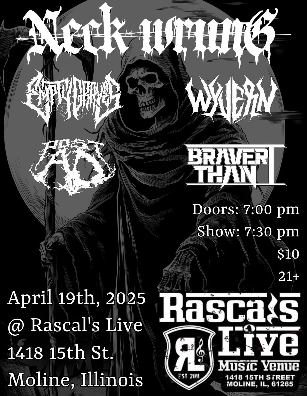 Metalcore Spring Bash! @ Rascals Live w\/ Neck Wrung, Empty Graves, Wyvern, Post AD & Braver Than I