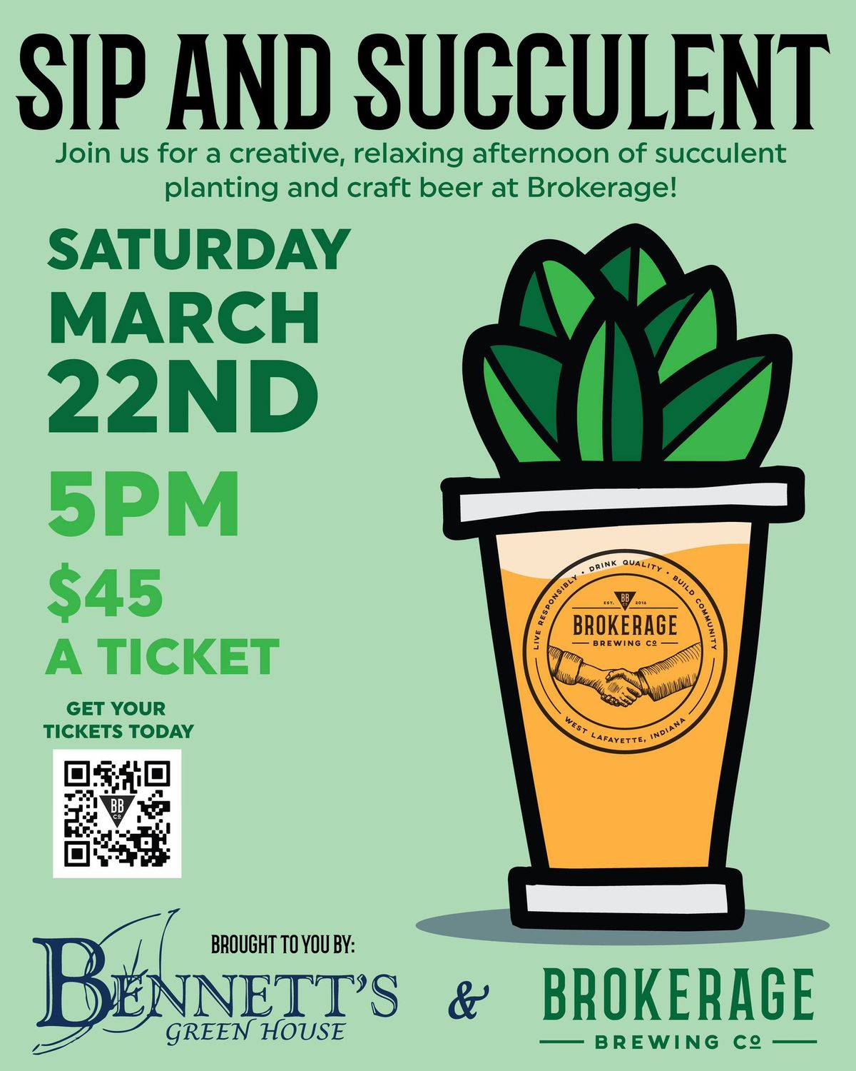 Sips & Succulents Brokerage Brewing\/Bennett's Green House