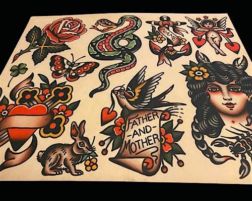 create your own Traditional Tattoo Flash sheet, and $100 flash tattoo sale