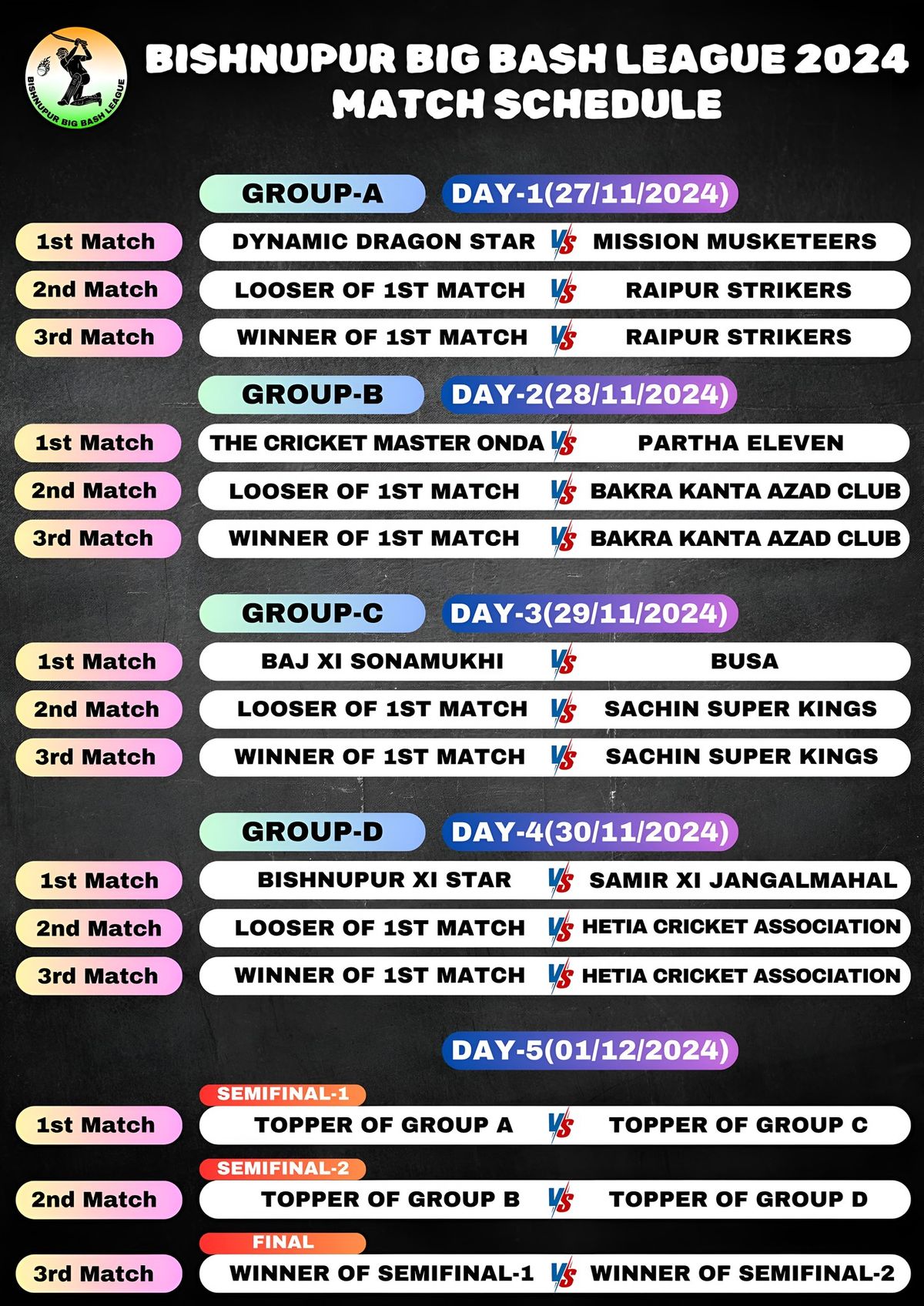 Match Schedule Alert for BISHNUPUR BIG BASH LEAGUE!