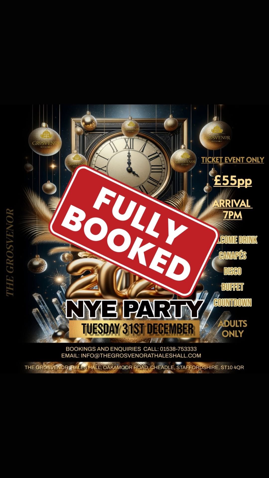 FULLY BOOKED NEW YEARS EVE PARTY AT THE GROSVENOR 