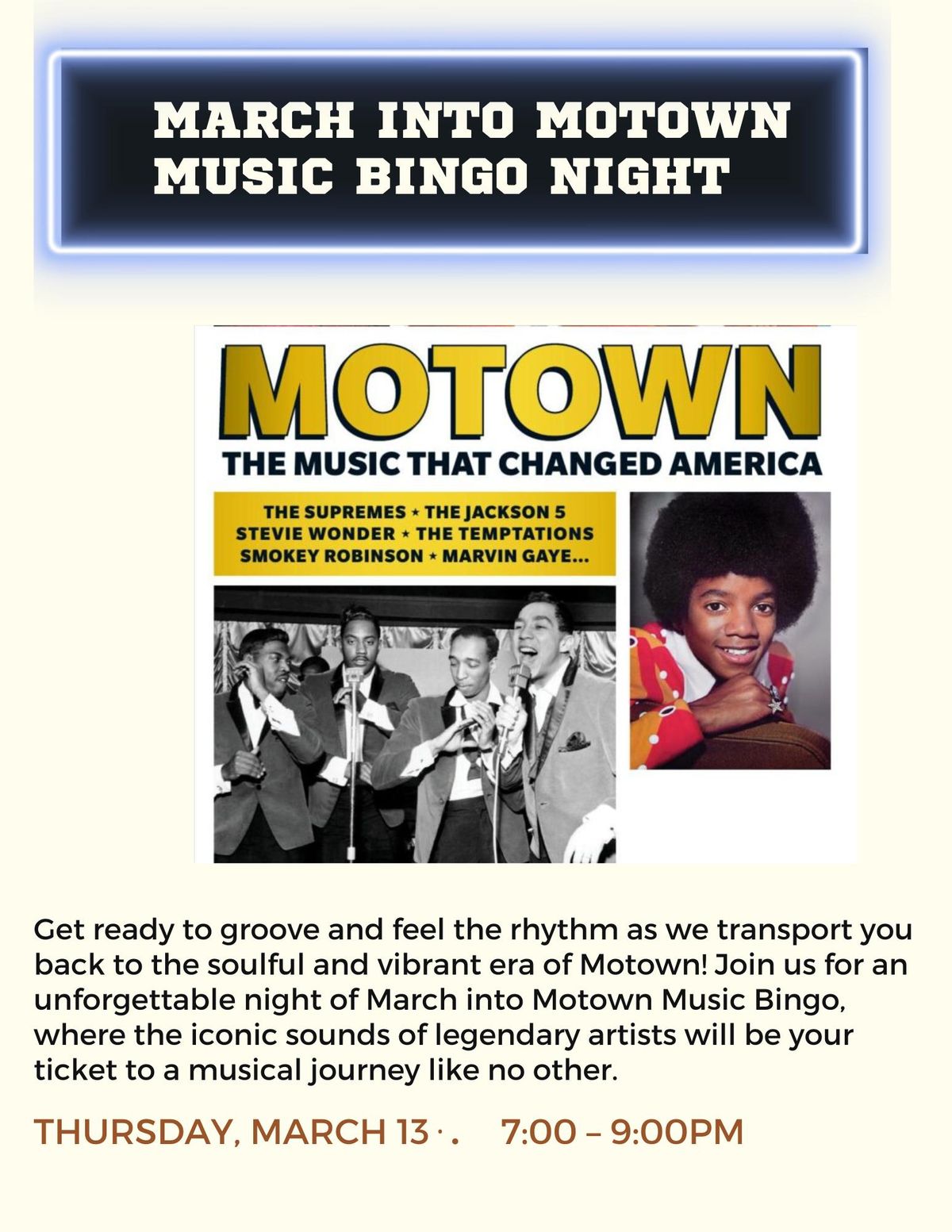 Music Bingo: March into Motown- with Charlie Michaels