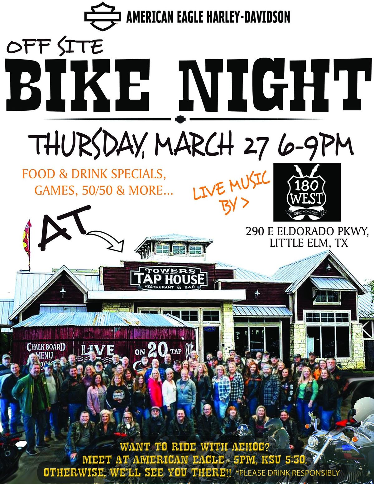 American Eagle Bike Night @ Towers Tap House in Little Elm