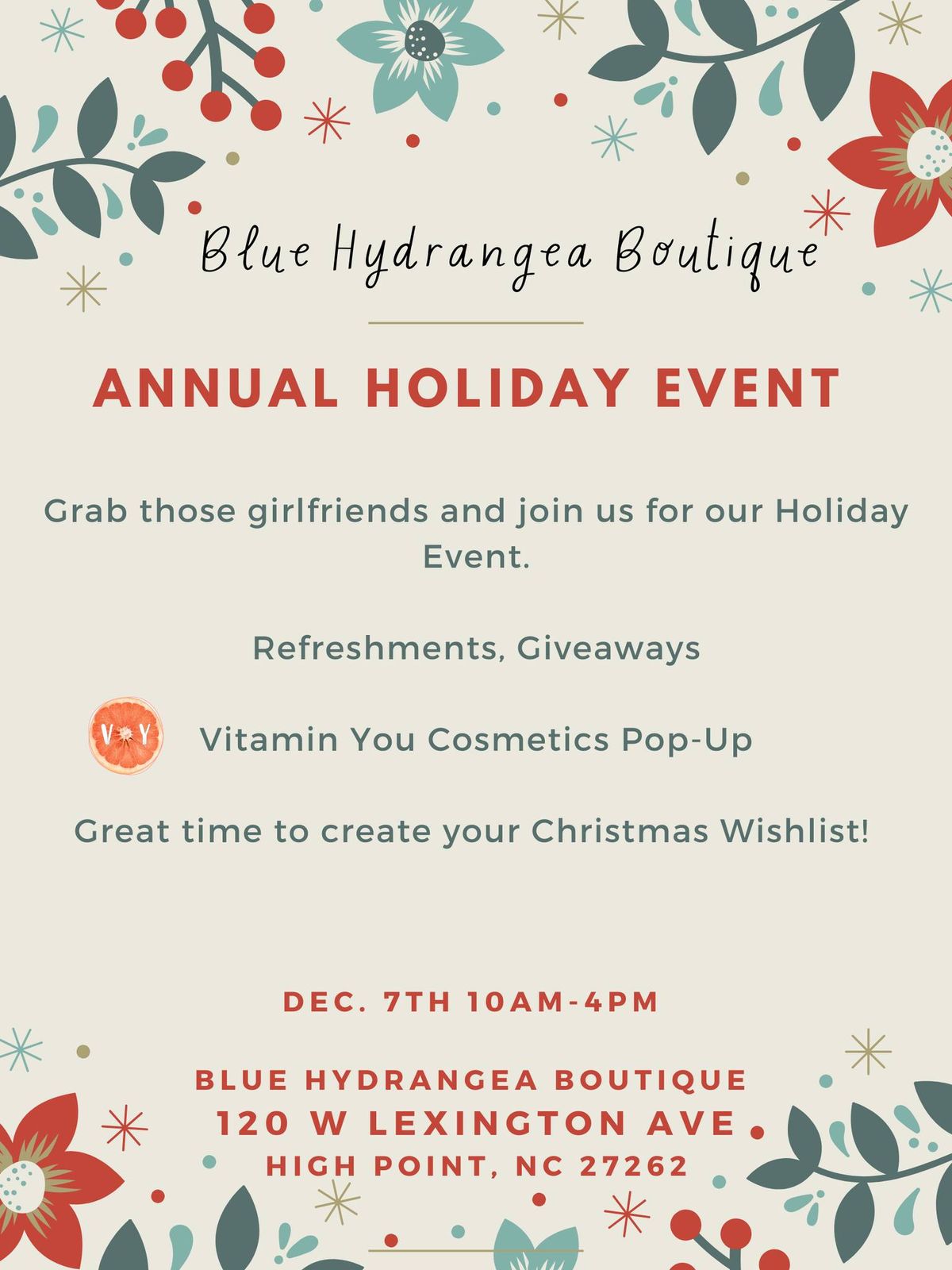 Blue Hydrangea Annual Holiday Open House 