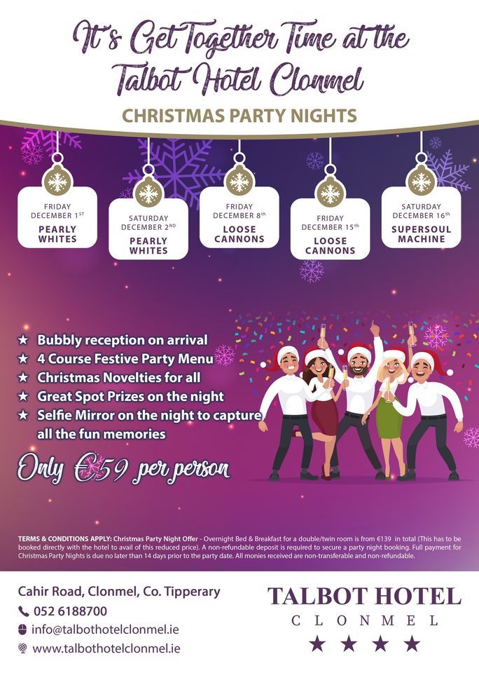 2nd Christmas Party Night at the Talbot Hotel Clonmel - Saturday 2nd December 2023