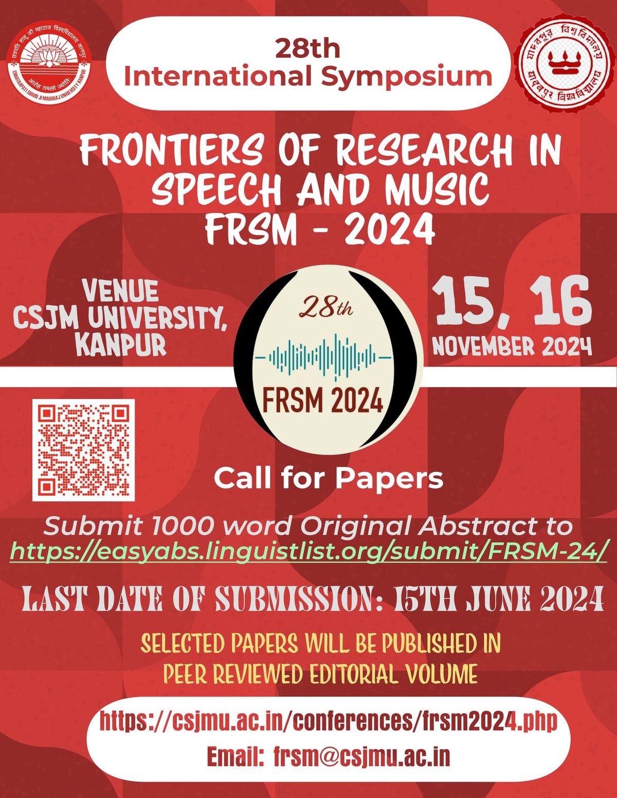 28th International Symposium Frontiers of Research in Speech and Music FRSM 2024