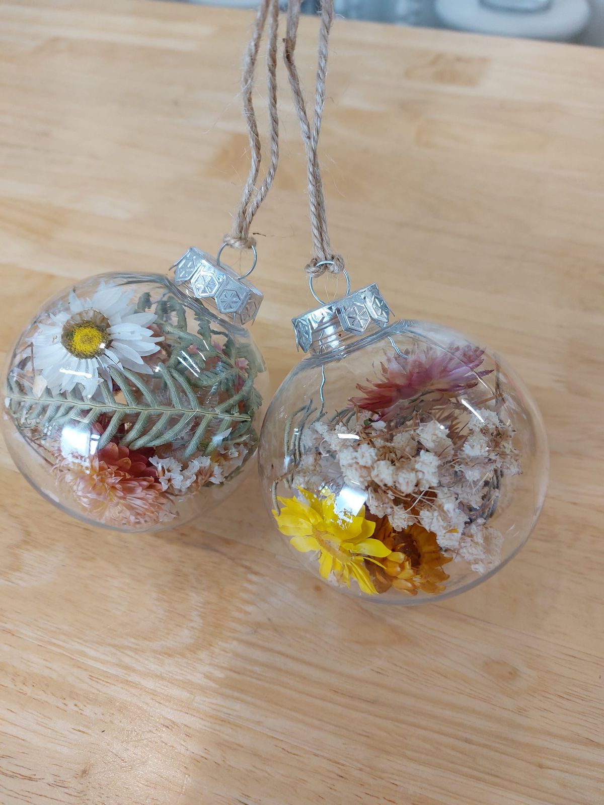 Christmas in July. Dried flower Baubles. 