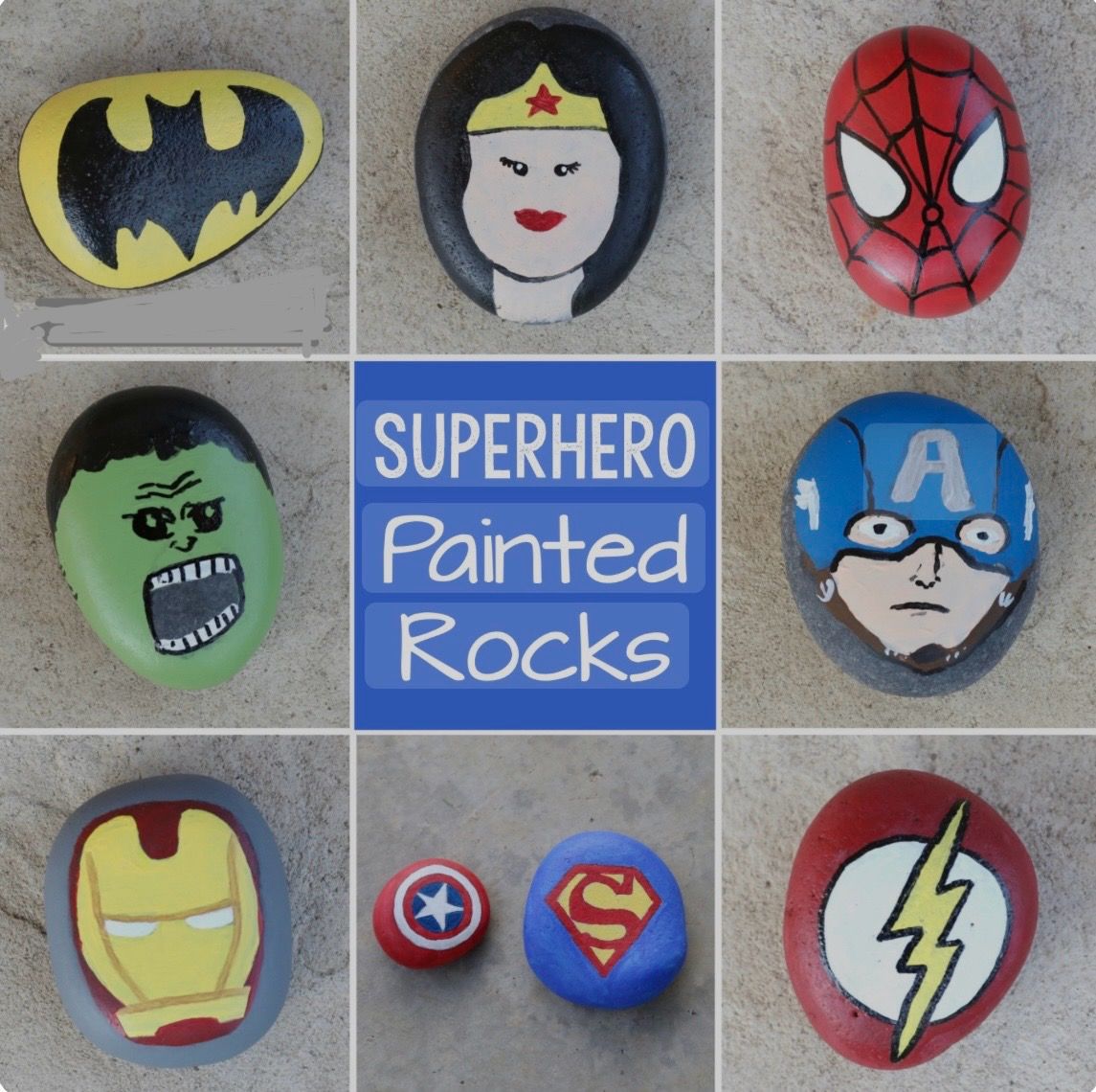 Super Hero Rock Painting ~ Kid's Art ~ grades 1-4