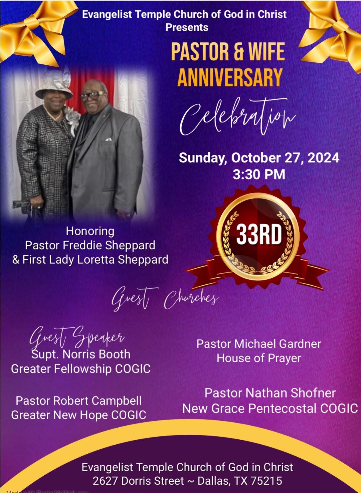 Pastor & Wife Anniversary celebration