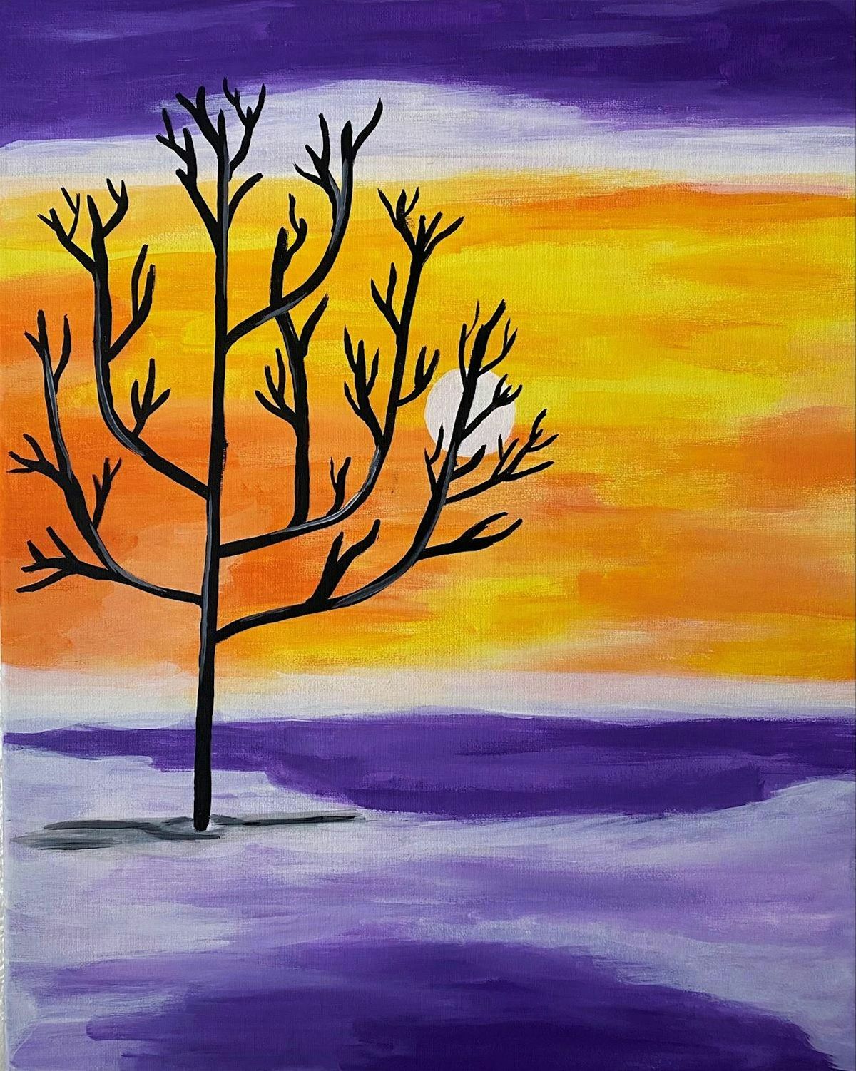 Embrace the Chill: A Cozy Winter Tree Paint & Sip Evening!