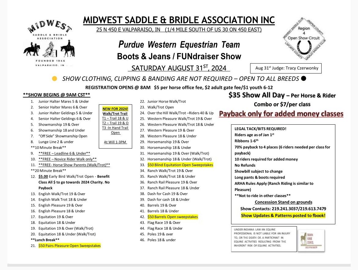 Purdue Western Equestrian Team FUNdraiser Open Show 