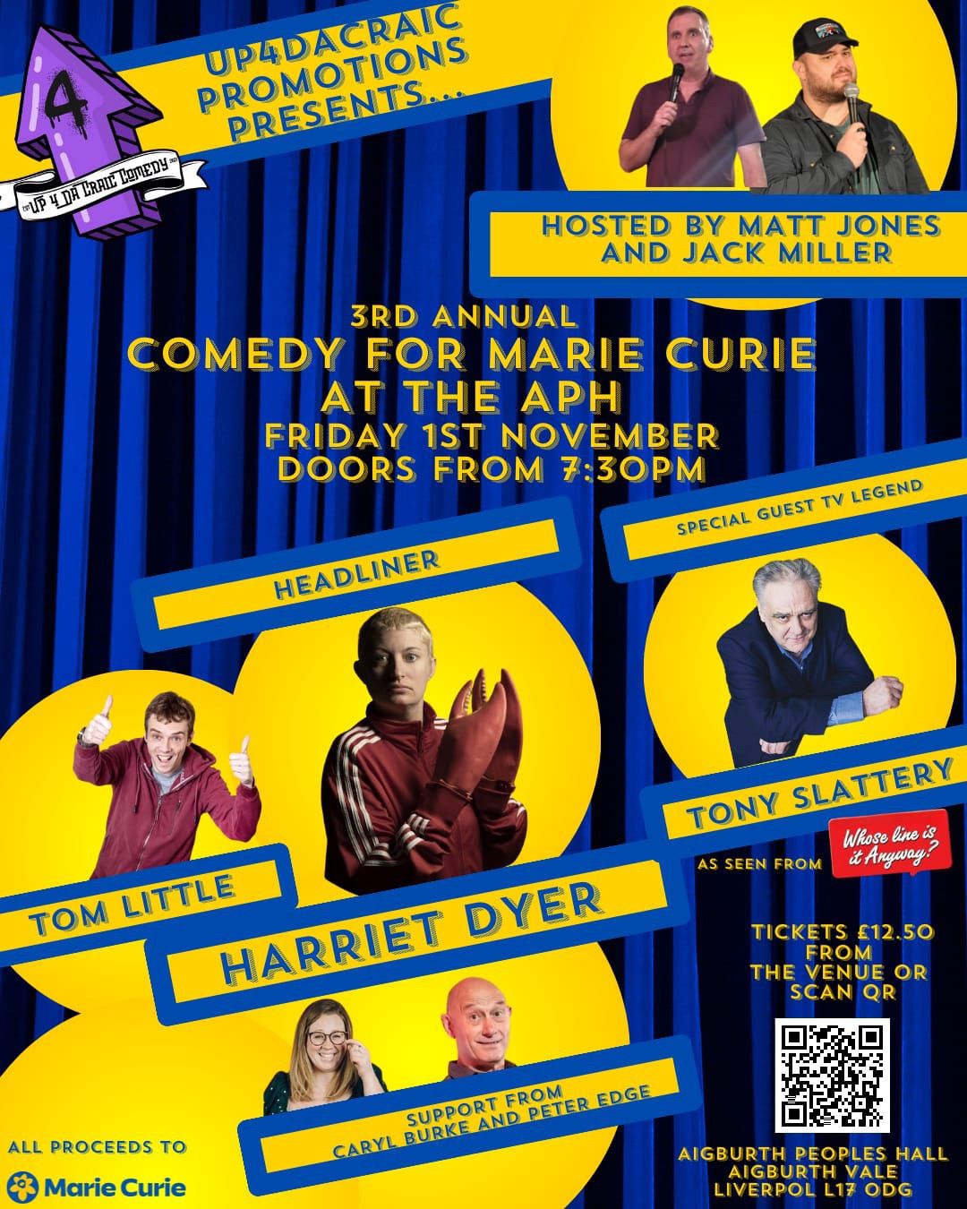 Marie Curie Comedy fundraiser at the APH