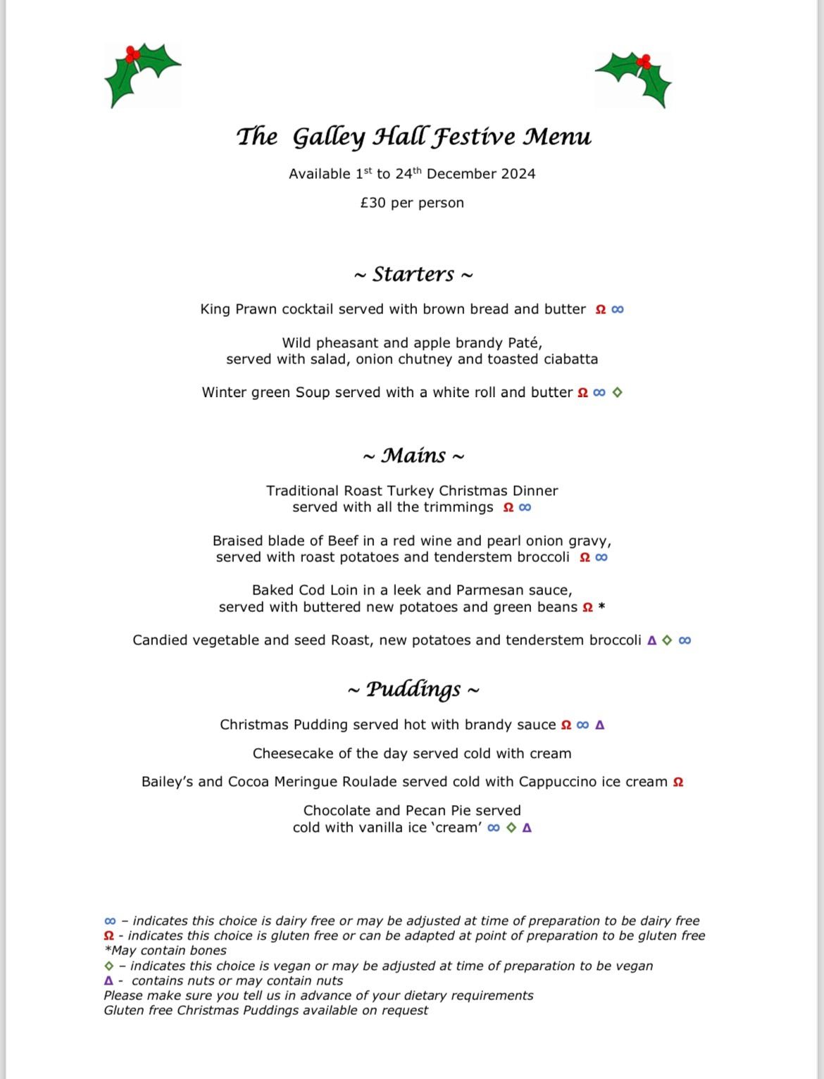 Galley Hall\u2019s Festive Menu